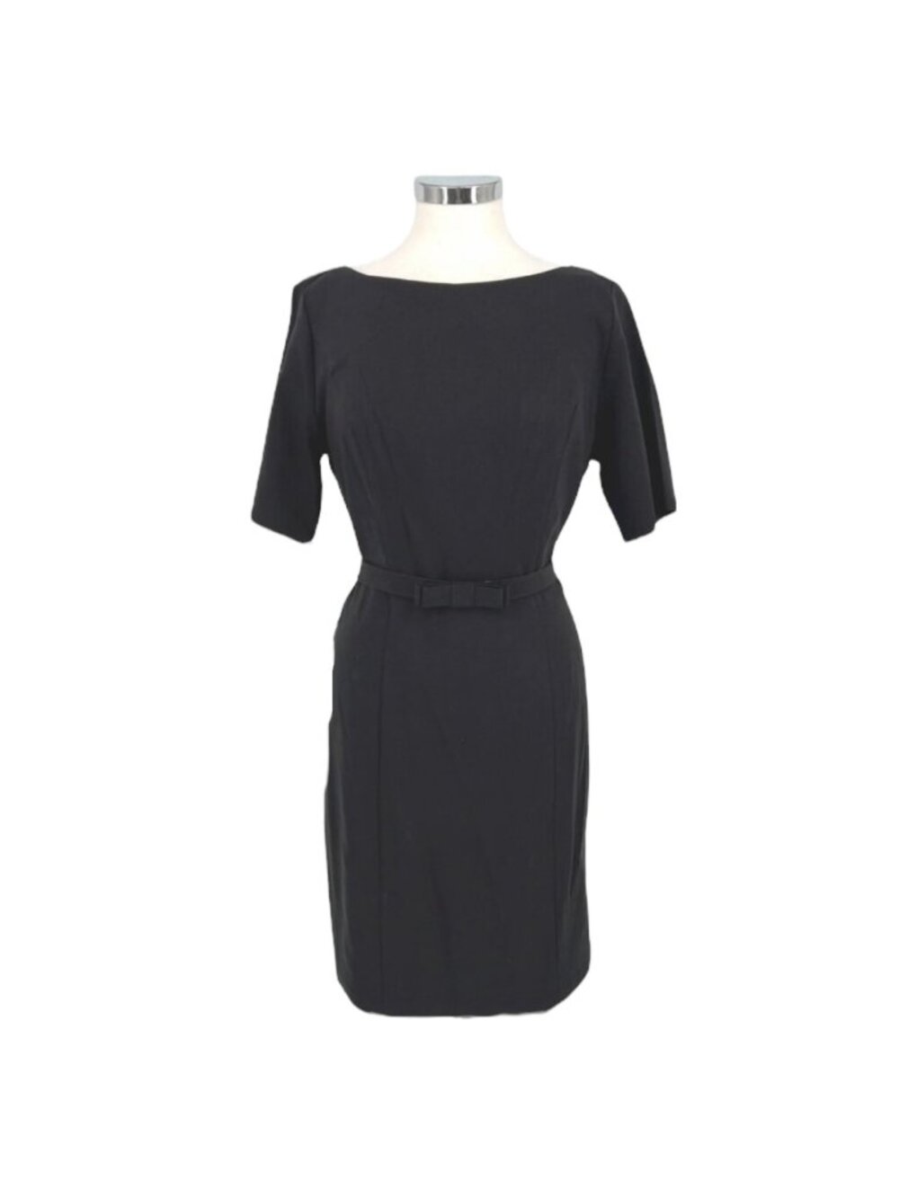 ModCloth Black Belted Sheath Dress Short Sleeve Size Large Quiet Luxury 60s Mod